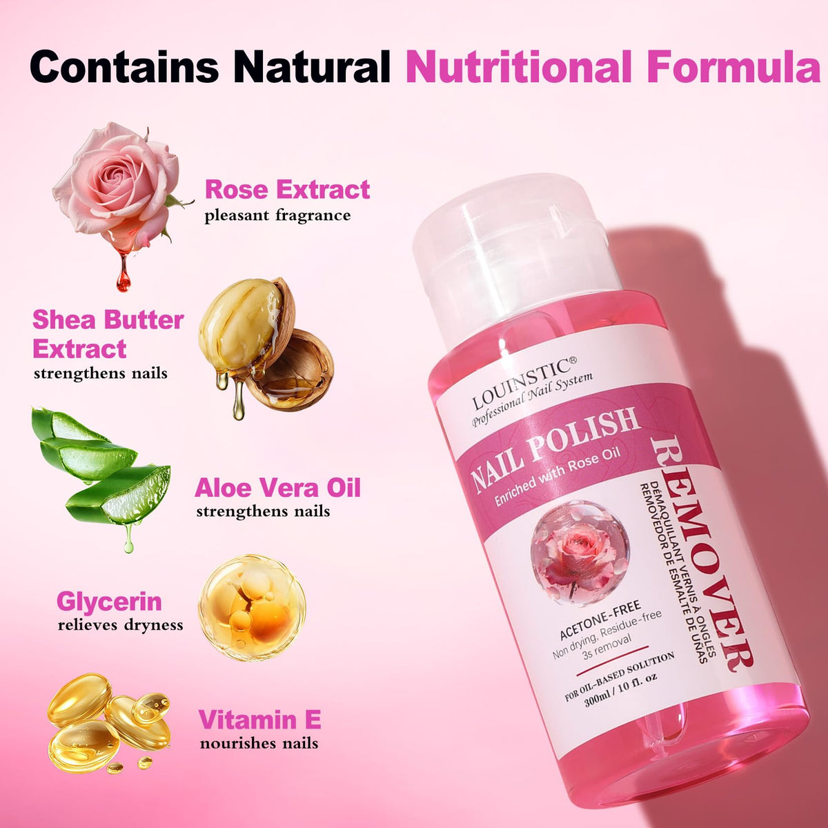 Nail Polish Remover: Pump Bottle, Non-Acetone, Quickly Remove Nail Polish