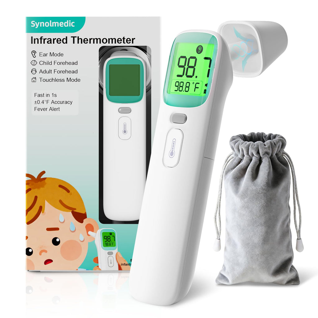 Synolmedic Ear Thermometer for Kids and Adults - Baby Thermometer FSA-HSA Eligible, Digital Infrared Thermometers 1S Reading, Accurate Forehead Termometro with Fever Alarm, 40 Memories (Green 1 Pack)