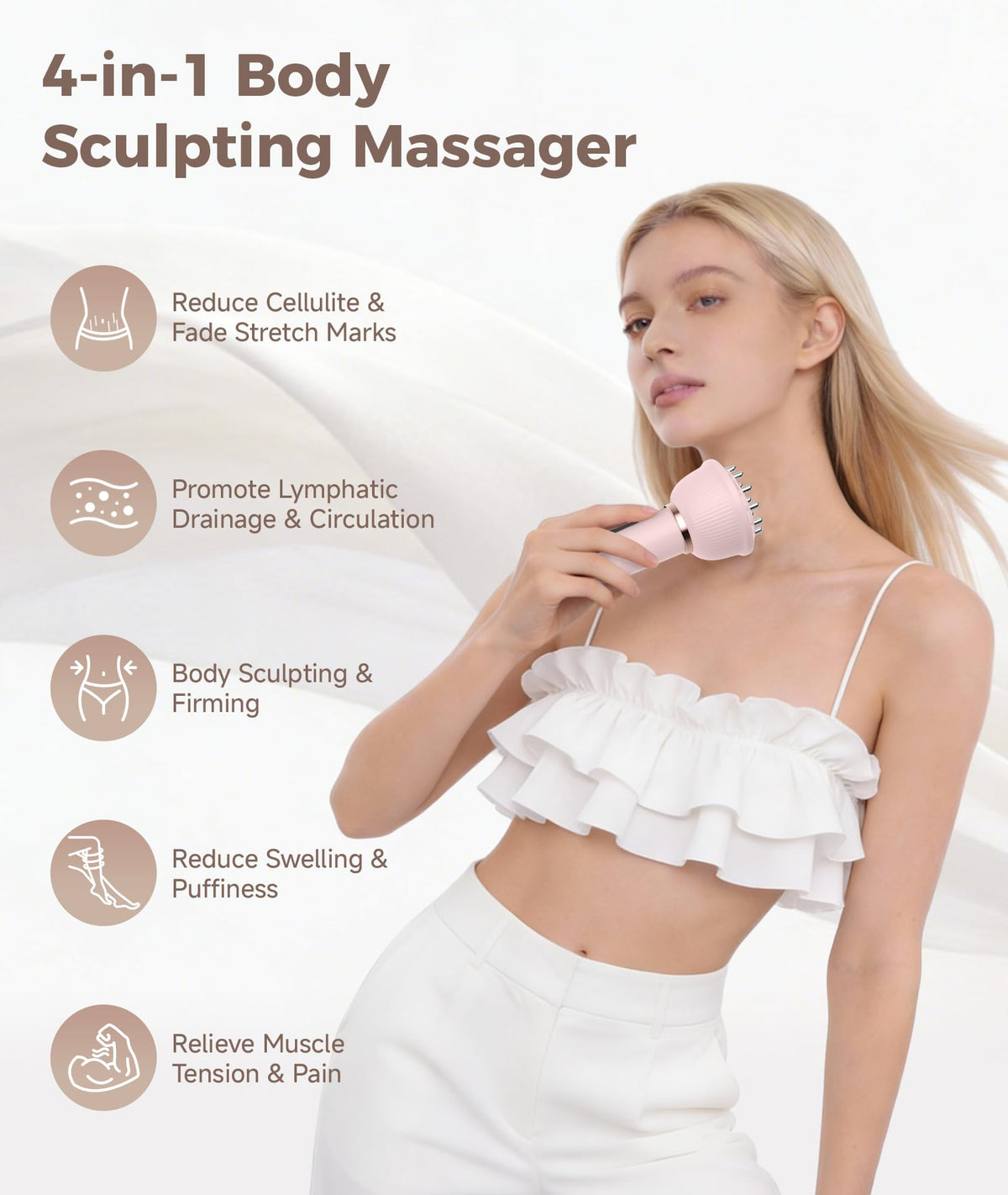 Jobazok Lymphatic Drainage Massager, Anti Cellulite Massage Tool, Body Sculpting Machine with Red Light Therapy, Heating, Vibration for Stretch Marks & Cellulite, Gift for Women & Men, Pink