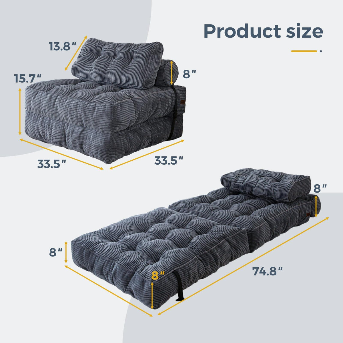 MAXYOYO Folding Sofa Bed, Convertible Chair Bed with Pillow