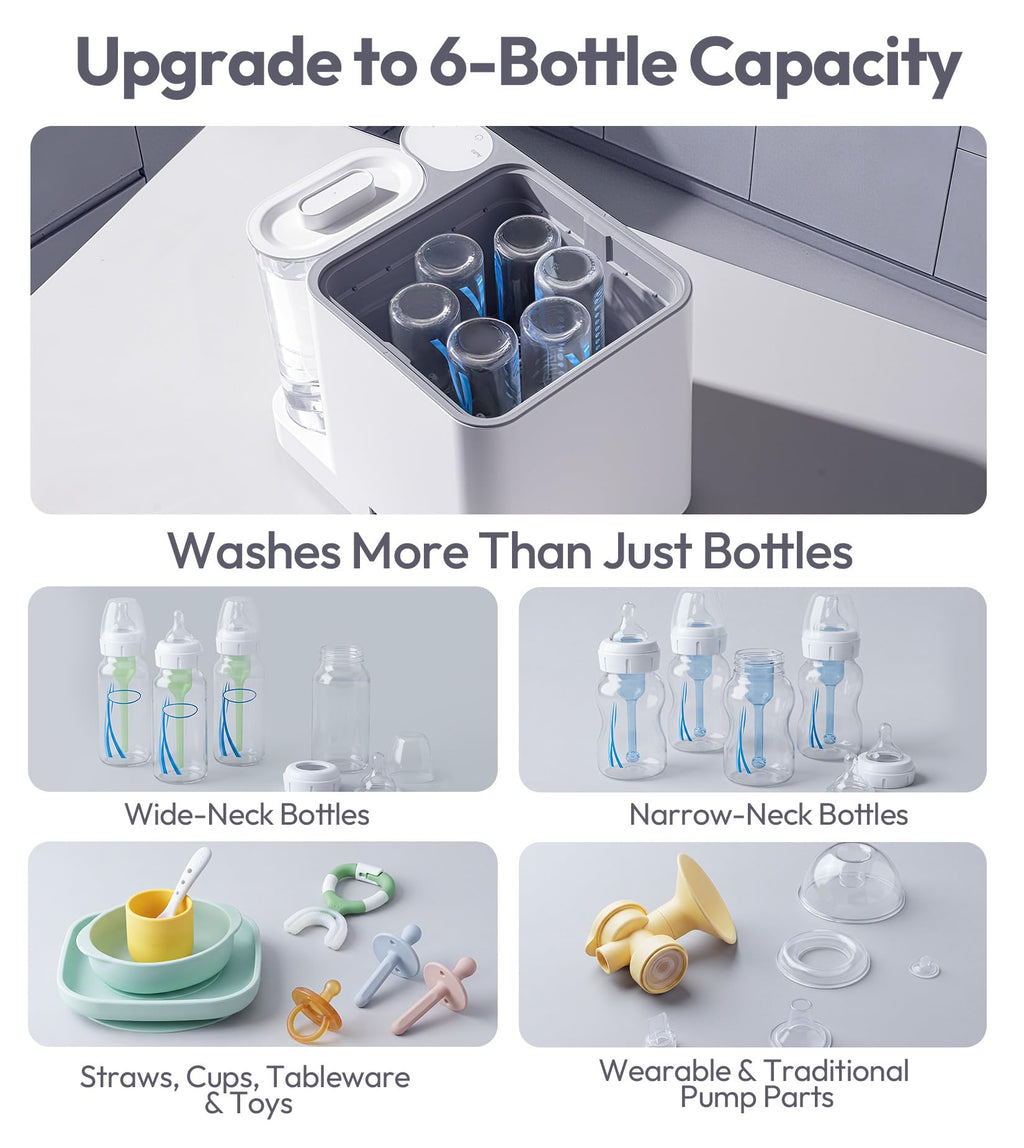 NCVI Large Baby Bottle Washer, Sterilizer and Dryer, Holds 6 Bottles