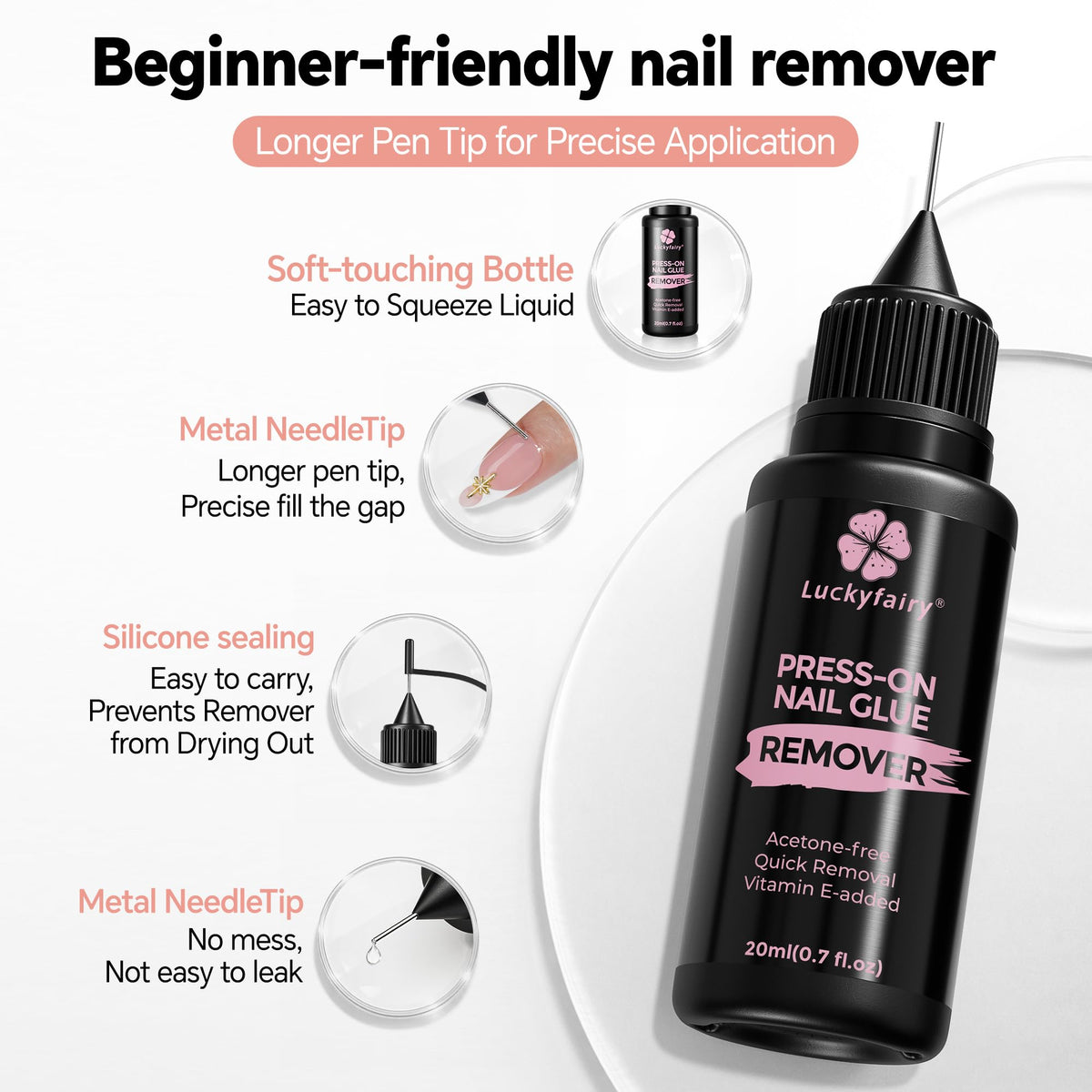 Luckyfairy Nail Glue Remover 20ml*2pcs for Press Ons Pinpoint