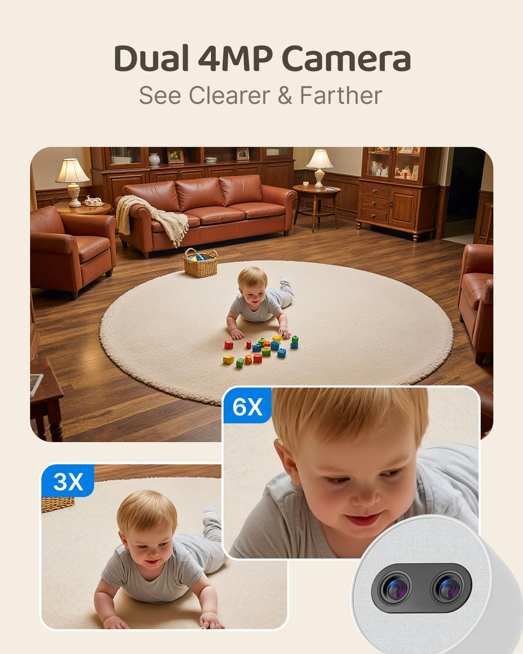Simsky Baby Monitor with 2 Cameras, 7" Touch Screen, 4MP Split Screen