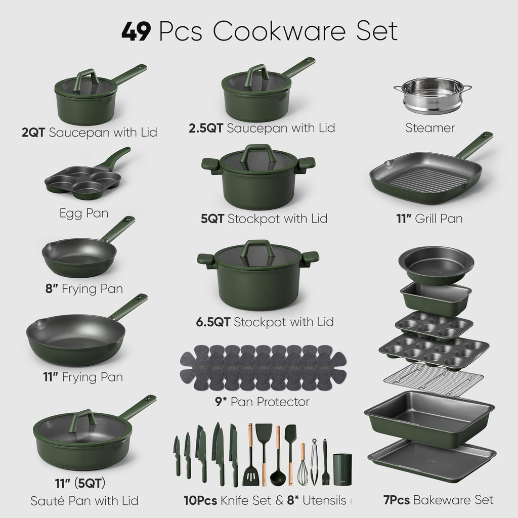 CAROTE 49pcs Nonstick Cookware Set, Pots and Pans Set with Bakeware