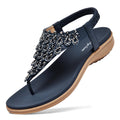 Littleplum Womens Sandals Arch Support Slingback Rhinestone Dressy Sandals Comfort Summer Shoes Ankle Strap Elastic Flats for Beach Walking Chic Blue Size 8.5