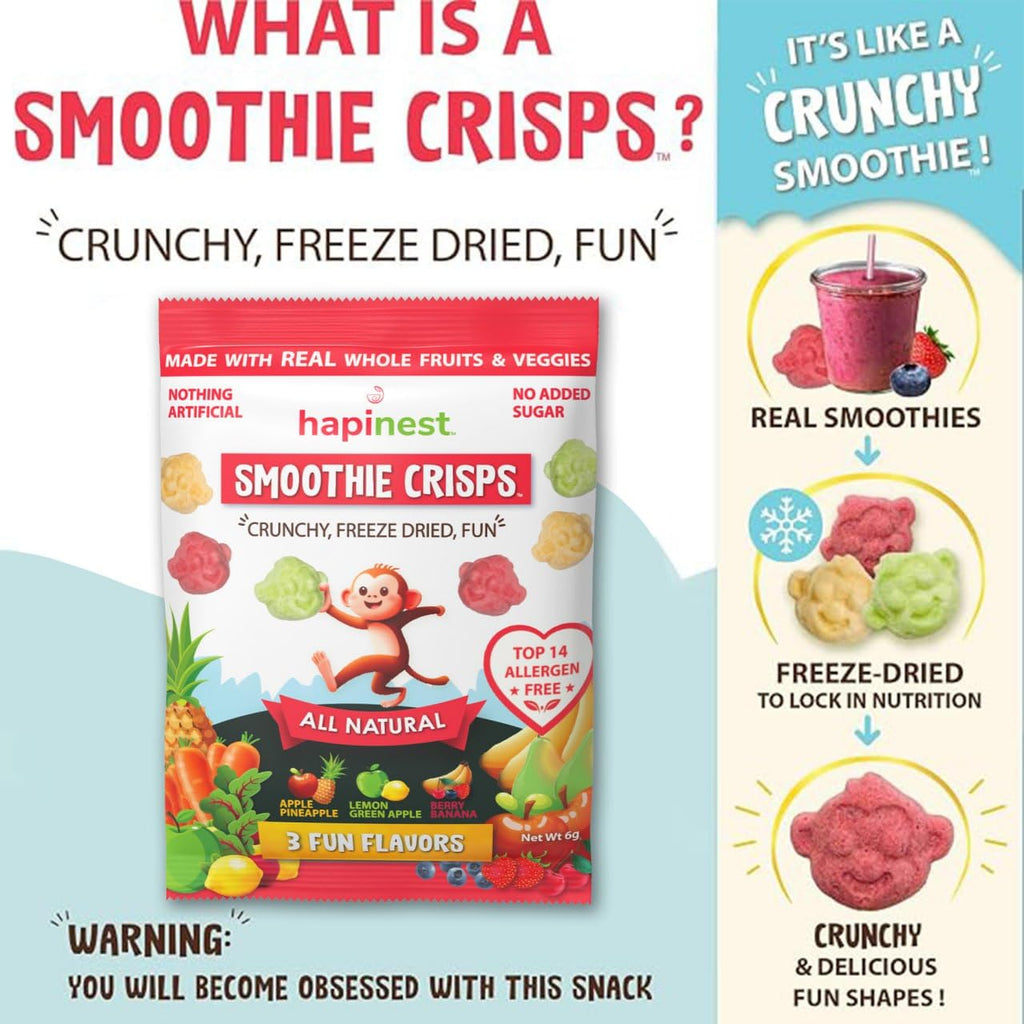Hapinest Smoothie Crisps Healthy Snacks for Kids, 3 Flavors, 12ct