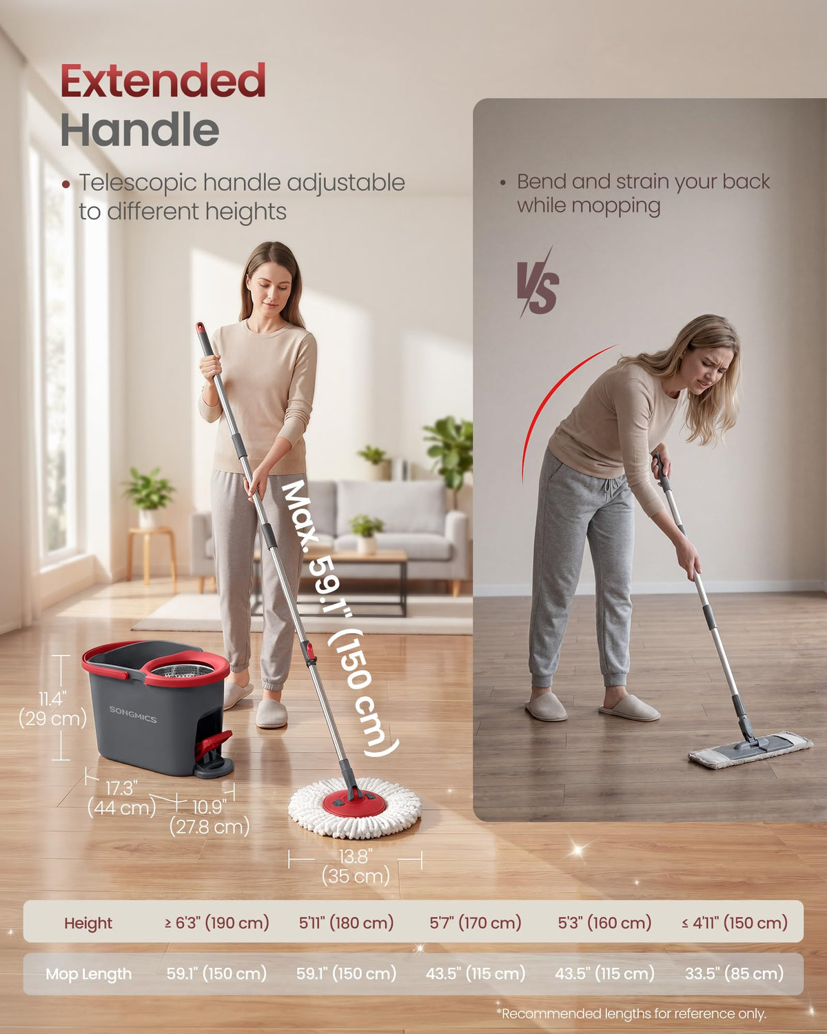 SONGMICS Spin Mop and Bucket Set with Pedal Wringer, 1 Microfiber Pad