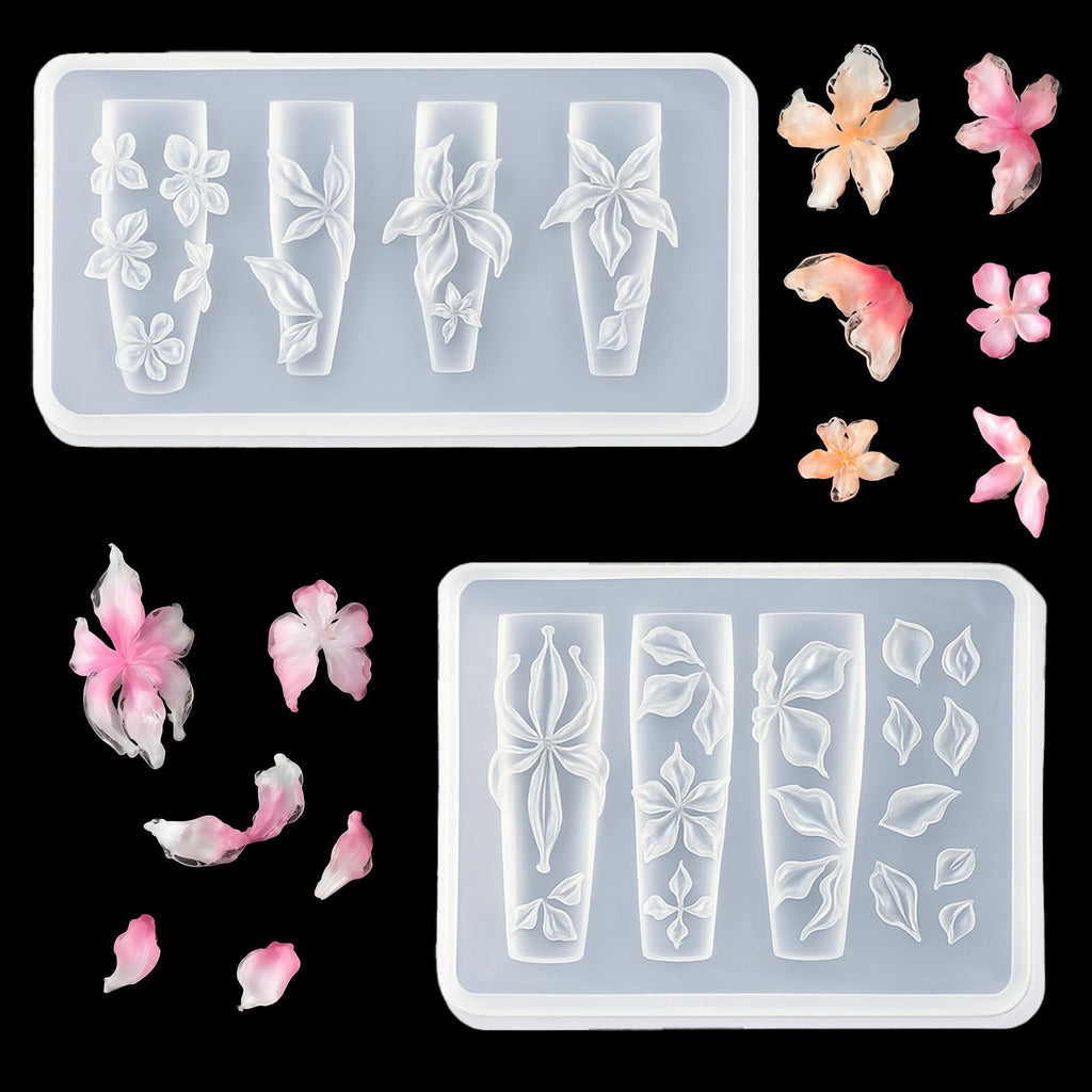 Pizadix 2 Pcs Flower Silicone Nail Art Molds for Women Resin Nail Design