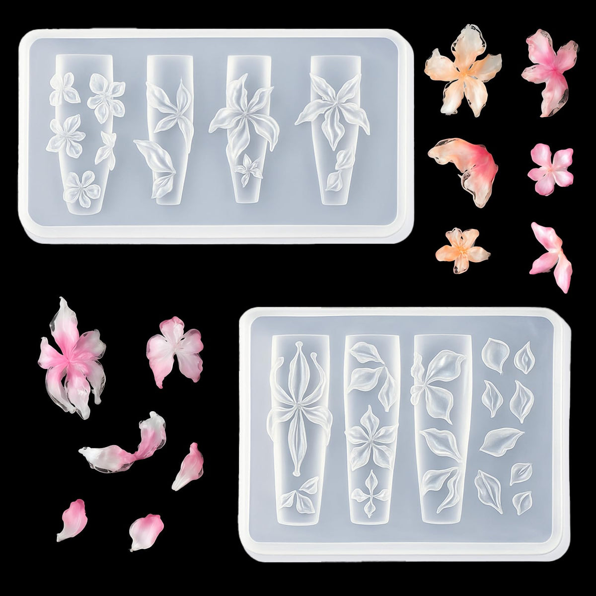 Pizadix 2 Pcs Flower Silicone Nail Art Molds for Women Resin Nail Design
