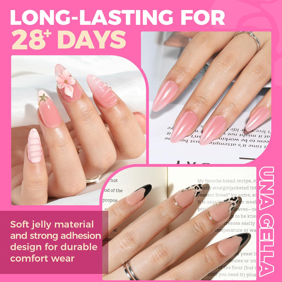 UNA GELLA Almond Gel Nail Tips, 504 Clear Tips, 12 Sizes