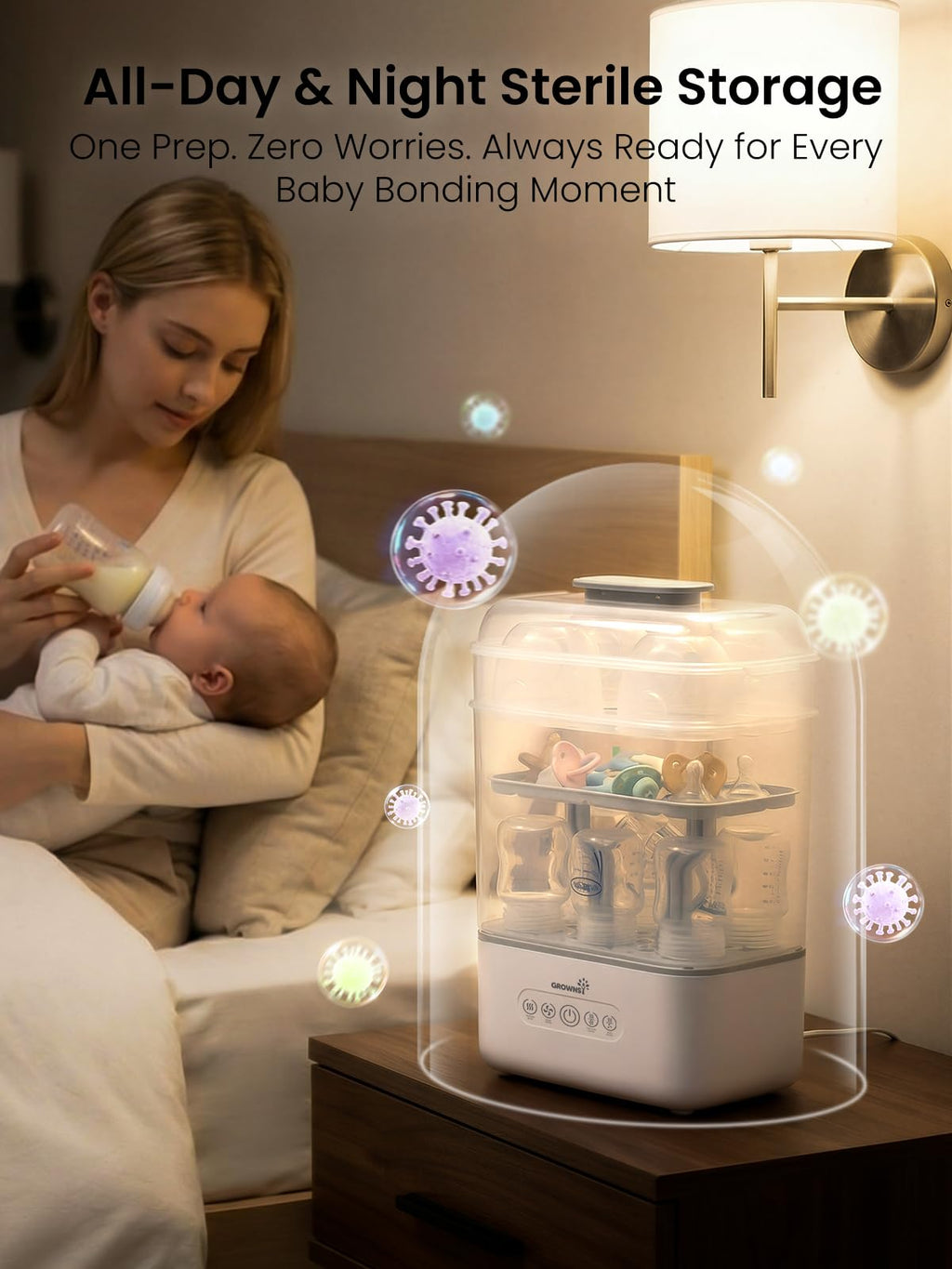 GROWNSY Baby Bottle Sterilizer and Dryer, 3-Tier, with Travel Kit