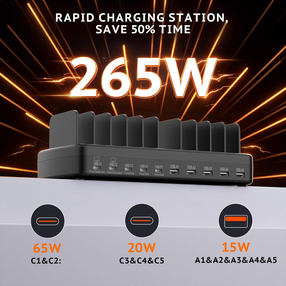Charging Station for Multiple Devices, Adjustable Dividers Charger Dock