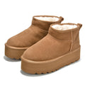 100% Genuine Leather Ankle Boots for Women Waterproof Platform Womens Boots