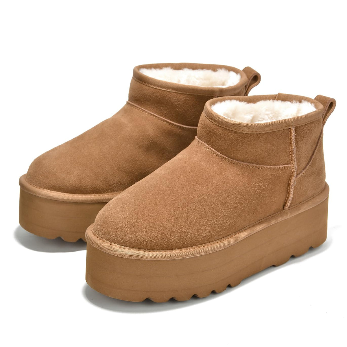 100% Genuine Leather Ankle Boots for Women Waterproof Platform Womens Boots