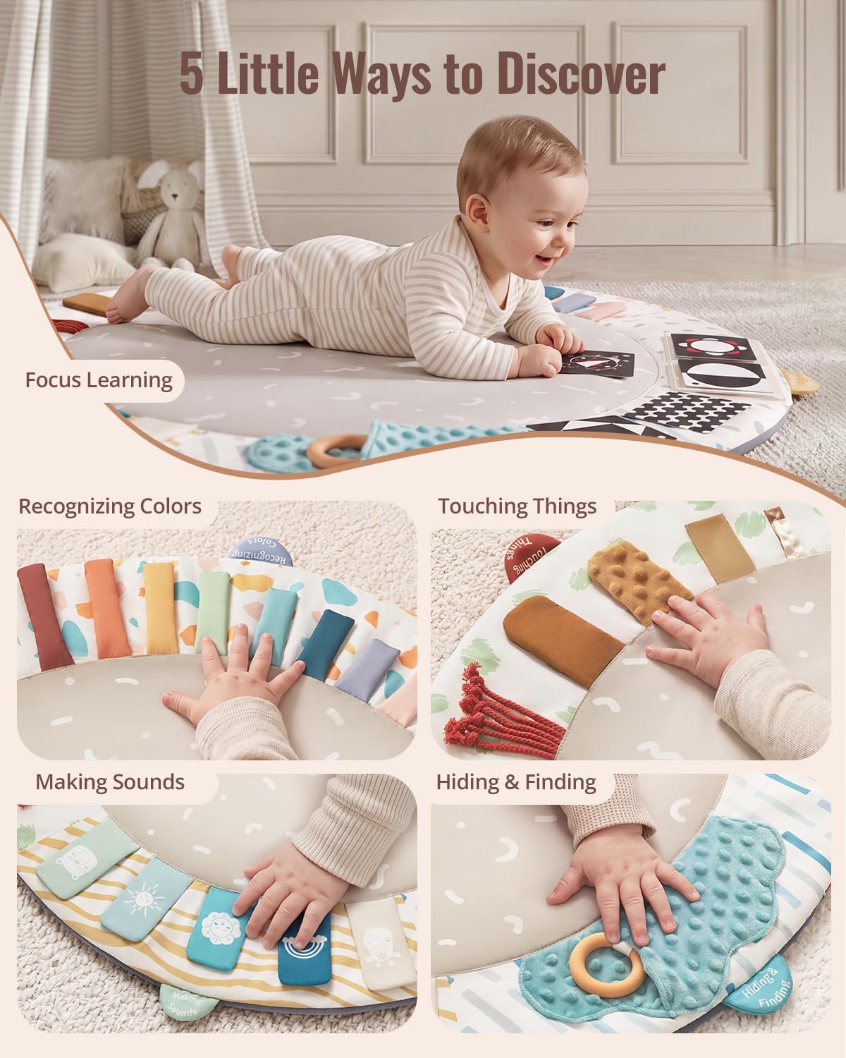 Blissful Diary Baby Play Gym, 5 Development Zones Activity Tummy Time Mat