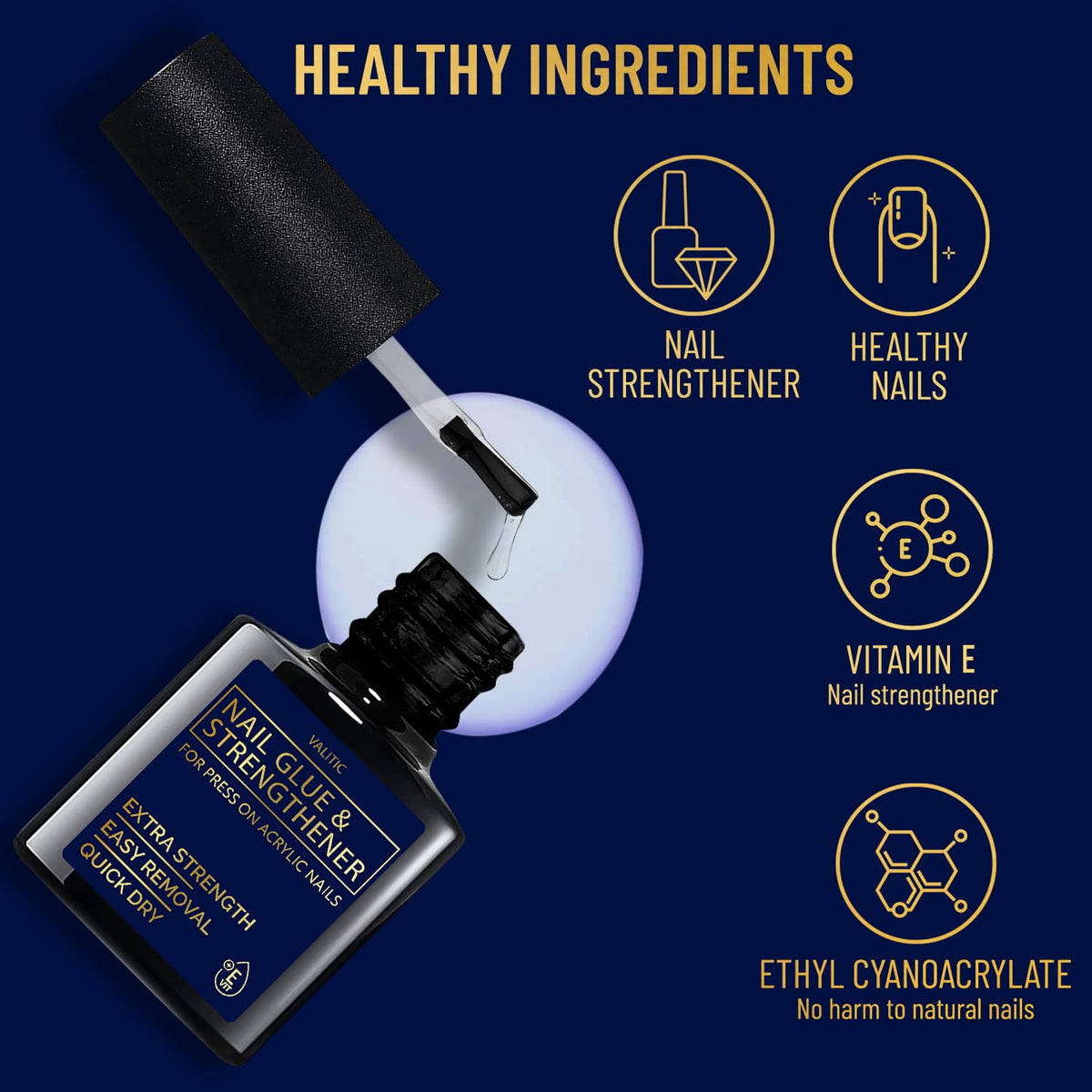 VALITIC Strong Nail Glue and Strengthener for Press Ons, 2 Pack