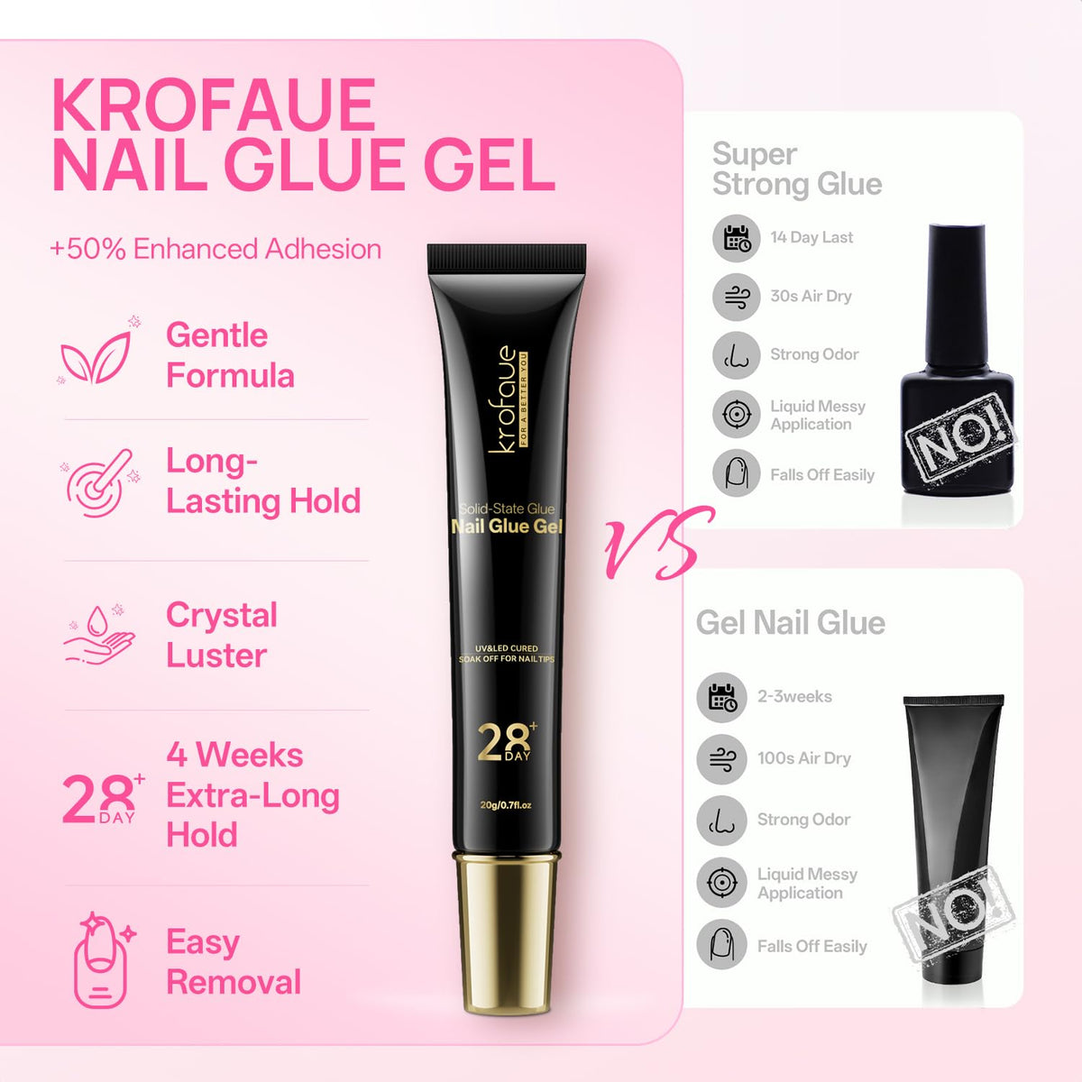 Krofaue Solid Nail Glue Gel 4 Pack, Press On Nail Glue, Strong Bond
