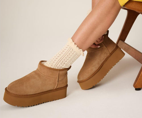 100% Genuine Leather Ankle Boots for Women Waterproof Platform Womens Boots