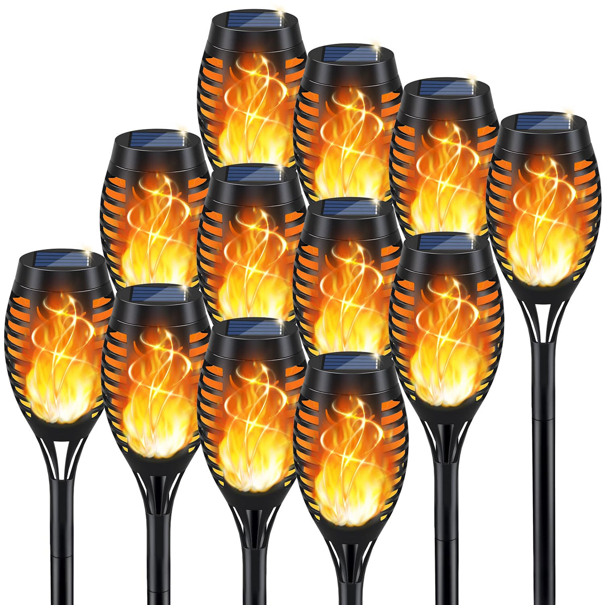 KYEKIO 12Pack Solar Torch Light with Flickering Flame for Halloween Decor