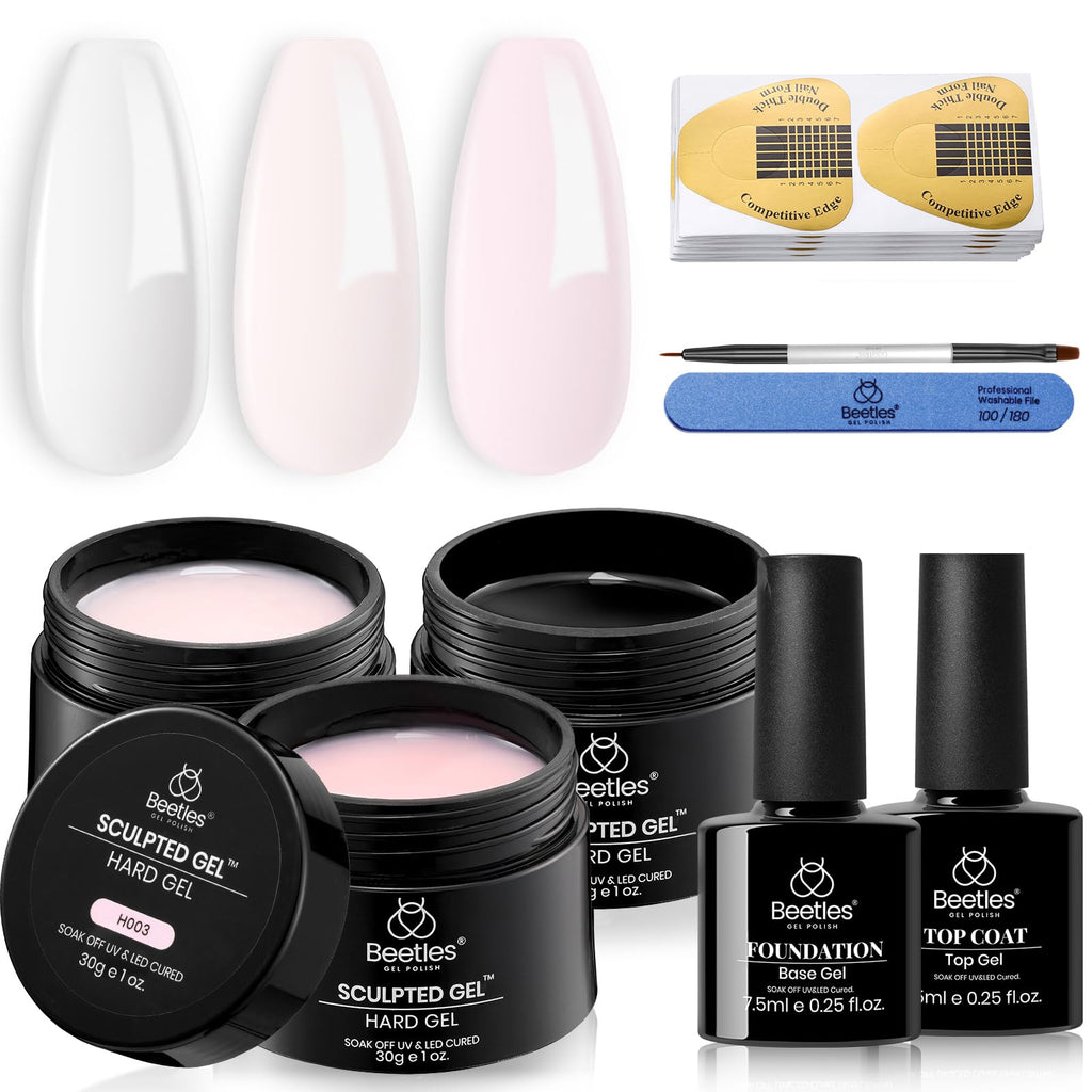 Beetles Builder Gel for Nails, 3 Colors 9 in 1 Clear Nude Pink Hard Gel