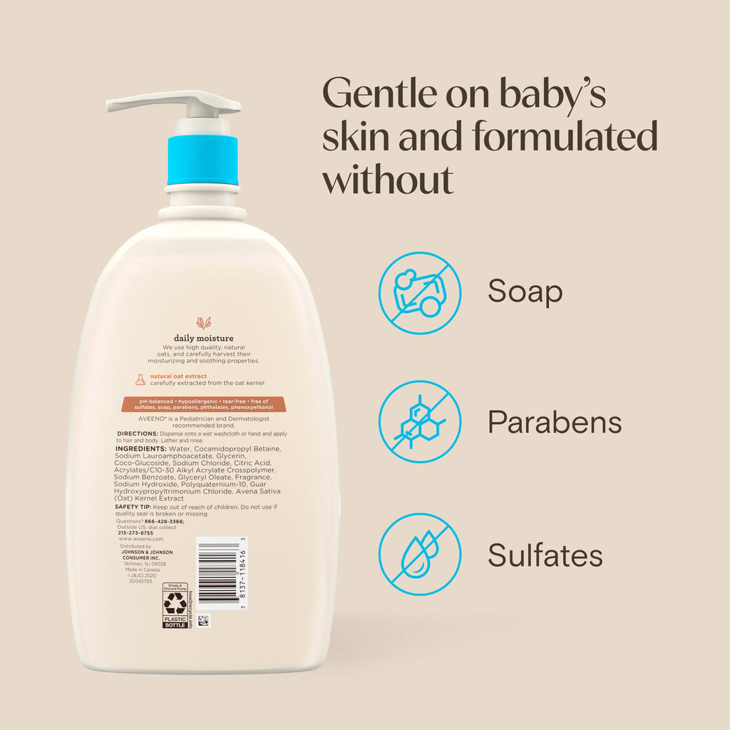 Aveeno Baby Daily Moisture Body Wash & Shampoo with Oat Extract, 33 fl. oz