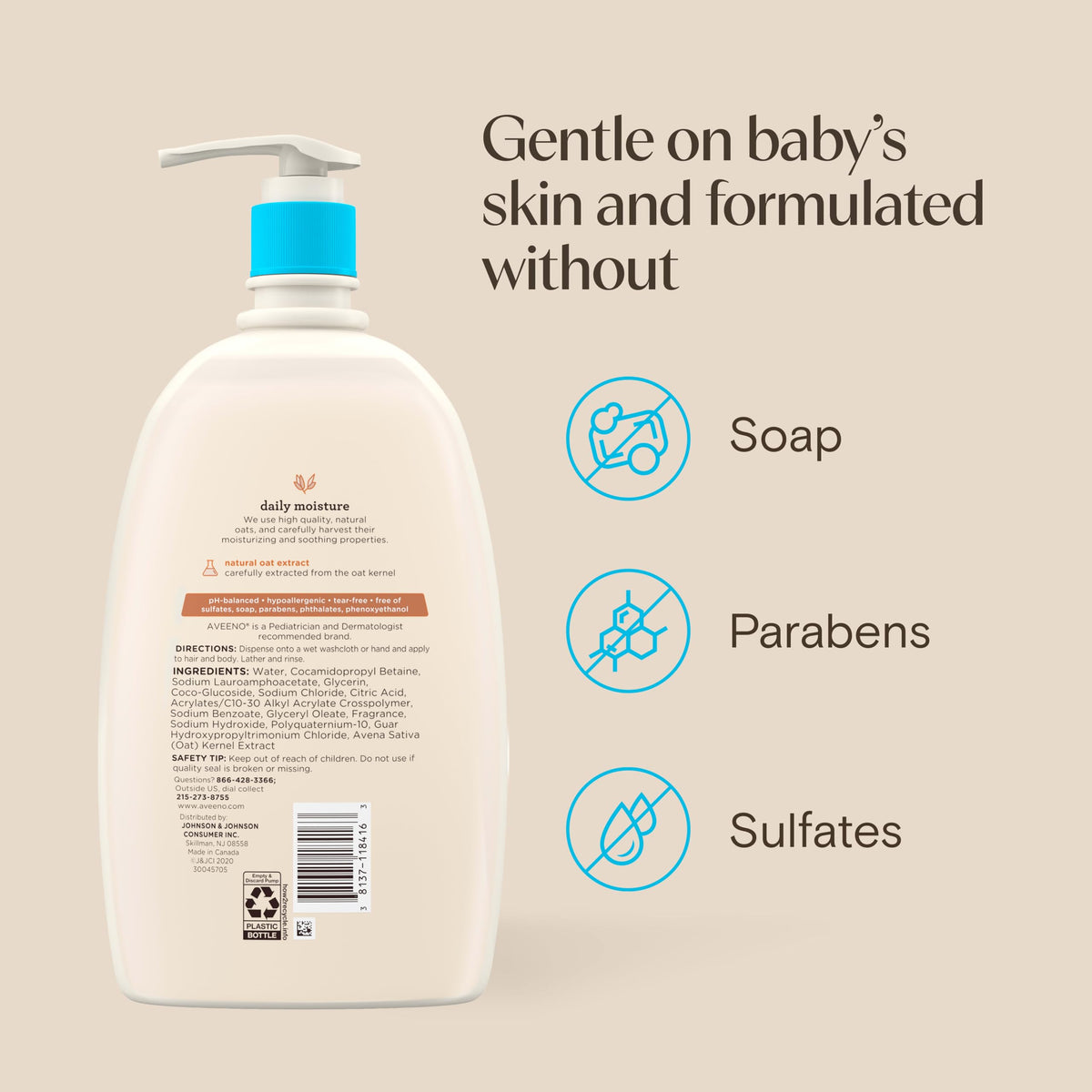 Aveeno Baby Daily Moisture Body Wash & Shampoo with Oat Extract, 33 fl. oz