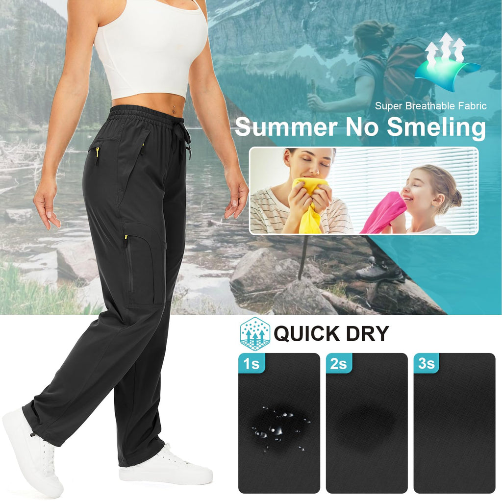 Toomett Women's Hiking Cargo Pants Quick Dry UPF50+ Outdoor Pants for Women Fishing Safari Travel Stretchy Pants with Pockets,6608,Black,L