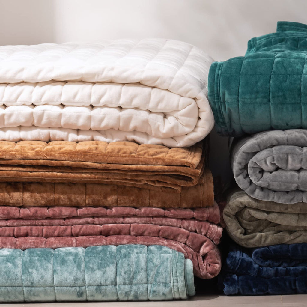 RECYCO Channel Box Stitch Velvet Quilt Set, King Size, Rusty Burnt Orange
