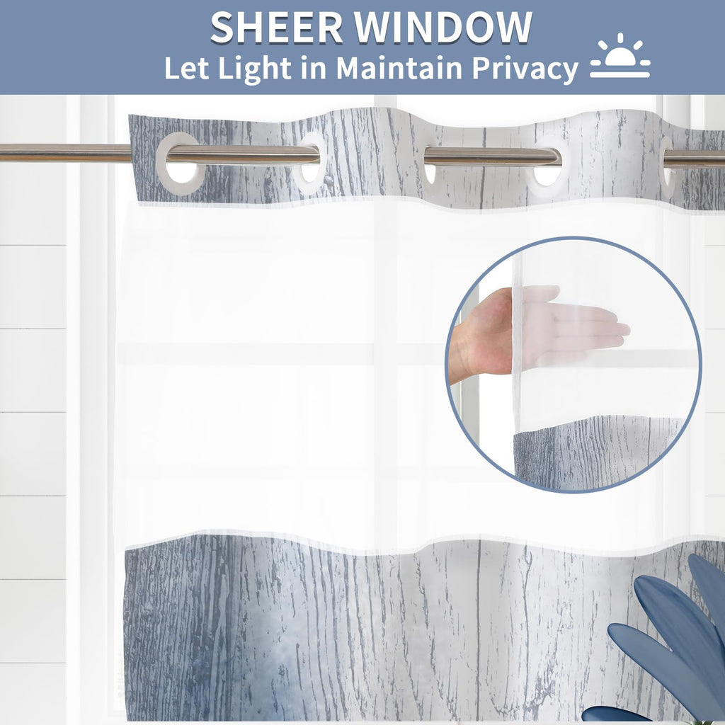 Hookless Shower Curtain with Snap in Liner, Blue Colorful Floral, 72W x 75L
