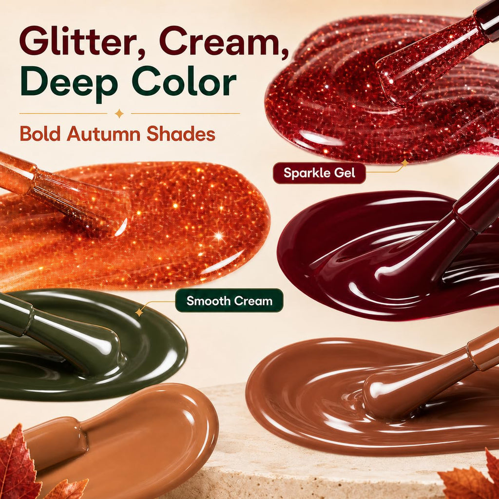 Beetles Fall Gel Nail Polish Set, 20 Colors Orange Yellow Brown