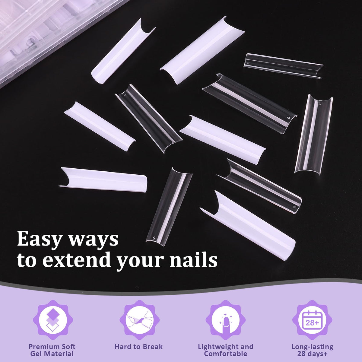 Fake Nail Tips White Clear: 480Pcs 12 Sizes Tapered Square Acrylic Nail Tip