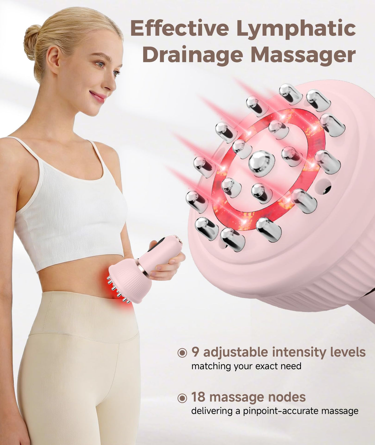 Jobazok Lymphatic Drainage Massager, Anti Cellulite Massage Tool, Body Sculpting Machine with Red Light Therapy, Heating, Vibration for Stretch Marks & Cellulite, Gift for Women & Men, Pink
