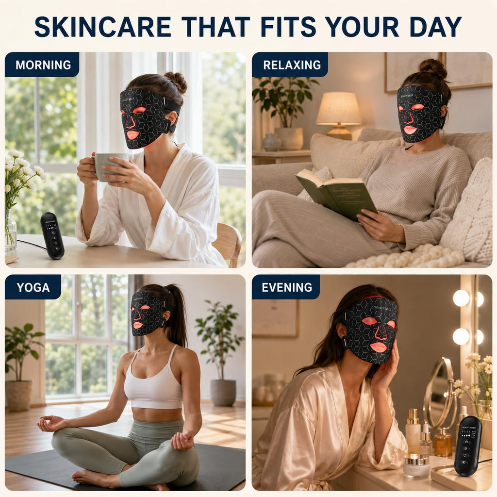 shalaker Red Light Therapy Face Mask, 7 Colors LED with 850NM NIR, Photon Skin Rejuvenation, Bendable and Portable, 240 LEDs