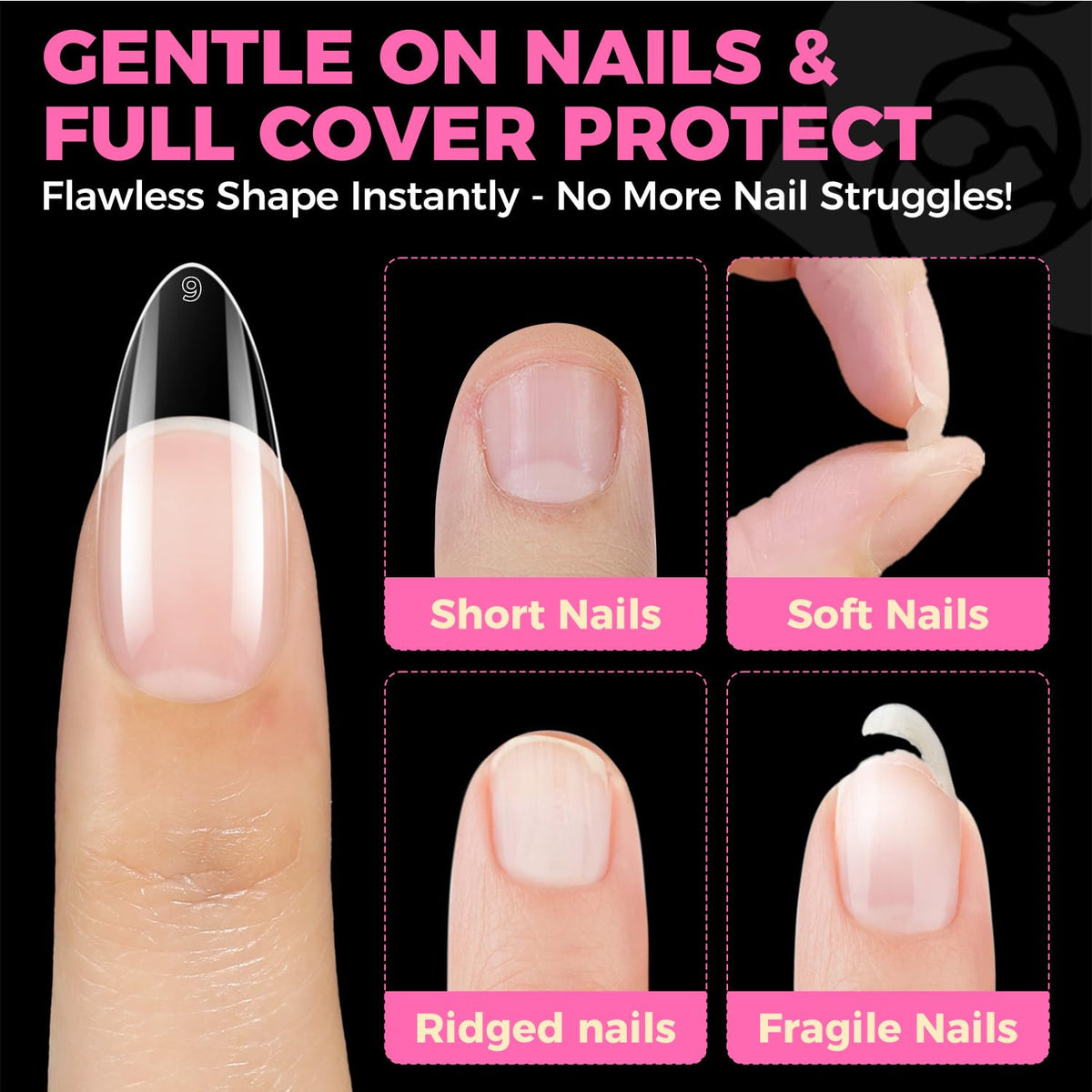 UNA GELLA Almond Gel Nail Tips, 504 Clear Tips, 12 Sizes