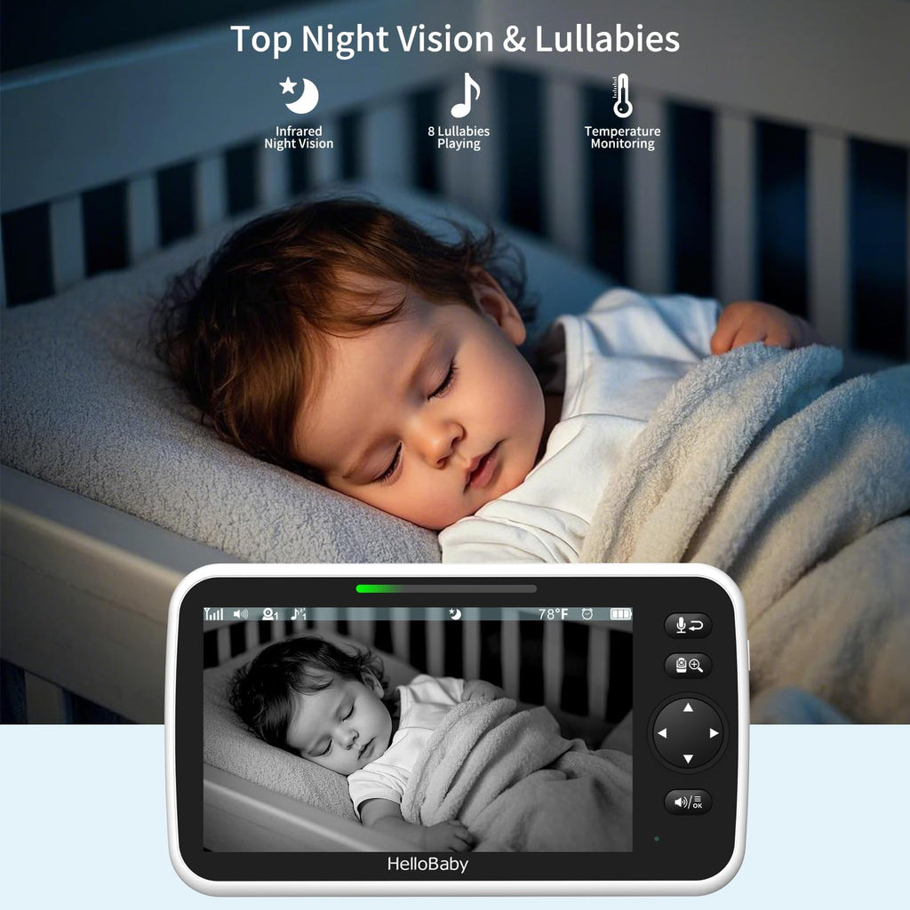 HelloBaby 6" No WiFi Video Baby Monitor with Camera Audio, 33H Battery