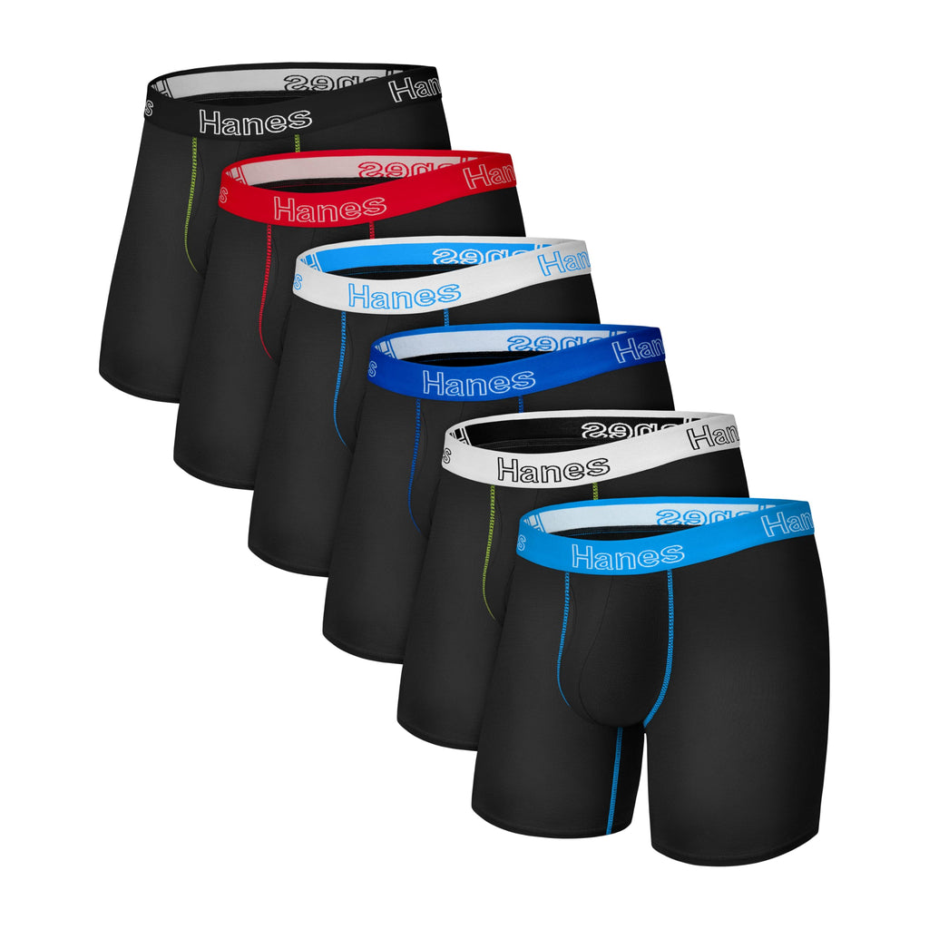 Hanes Men's Underwear Boxer Briefs Pack, Moisture-Wicking Underwear, Stretch-Cotton Boxer Briefs, 6-Pack