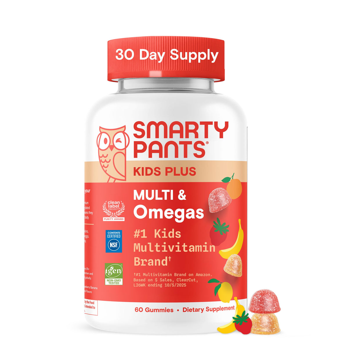 SmartyPants Kids Multivitamin Gummies with Omega 3 DHA/EPA, Vitamins D3, C, B12, B6, A, K, and Zinc, Gluten Free, Clean Label, Three Fruit Flavors, 60 Gummies (30 Day Supply)