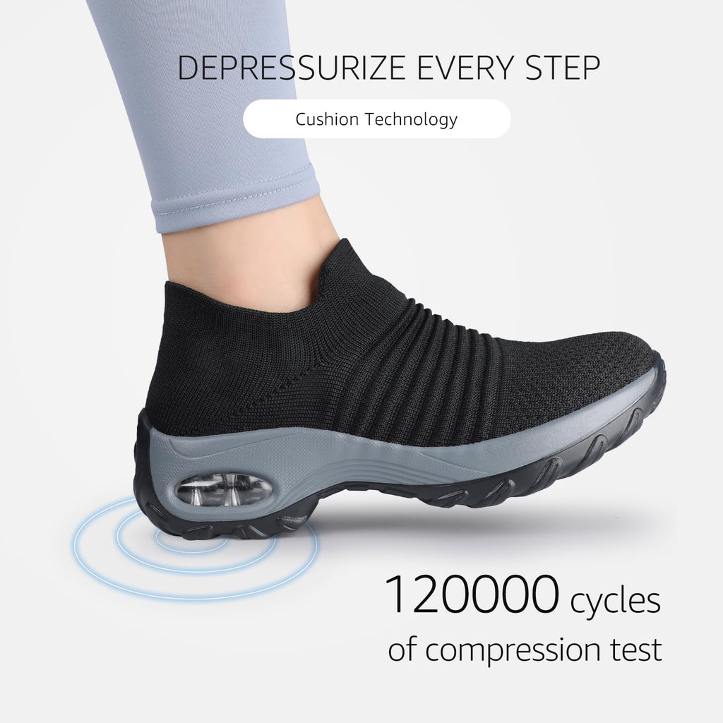 STQ Walking Shoes Women Slip on Sneakers Comfortable Ladies Work Black 7