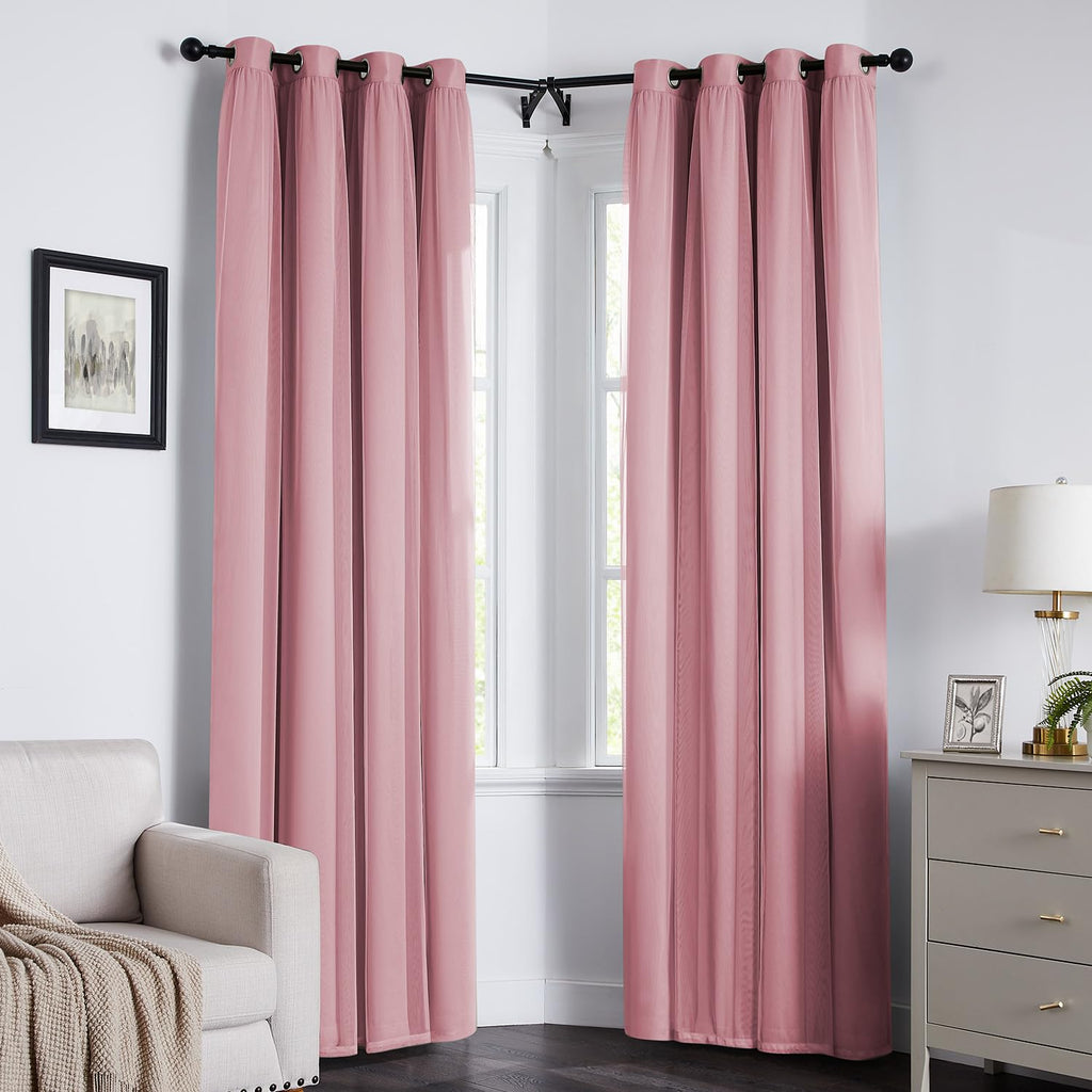 Swandream 100% Blackout Curtains for Bedroom, Double Layer Pink 84" L