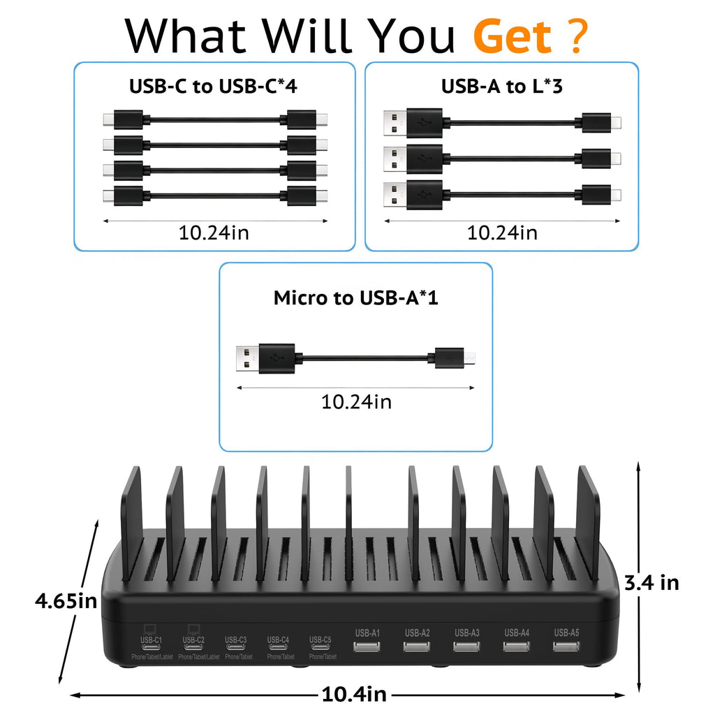 Charging Station for Multiple Devices, Adjustable Dividers Charger Dock