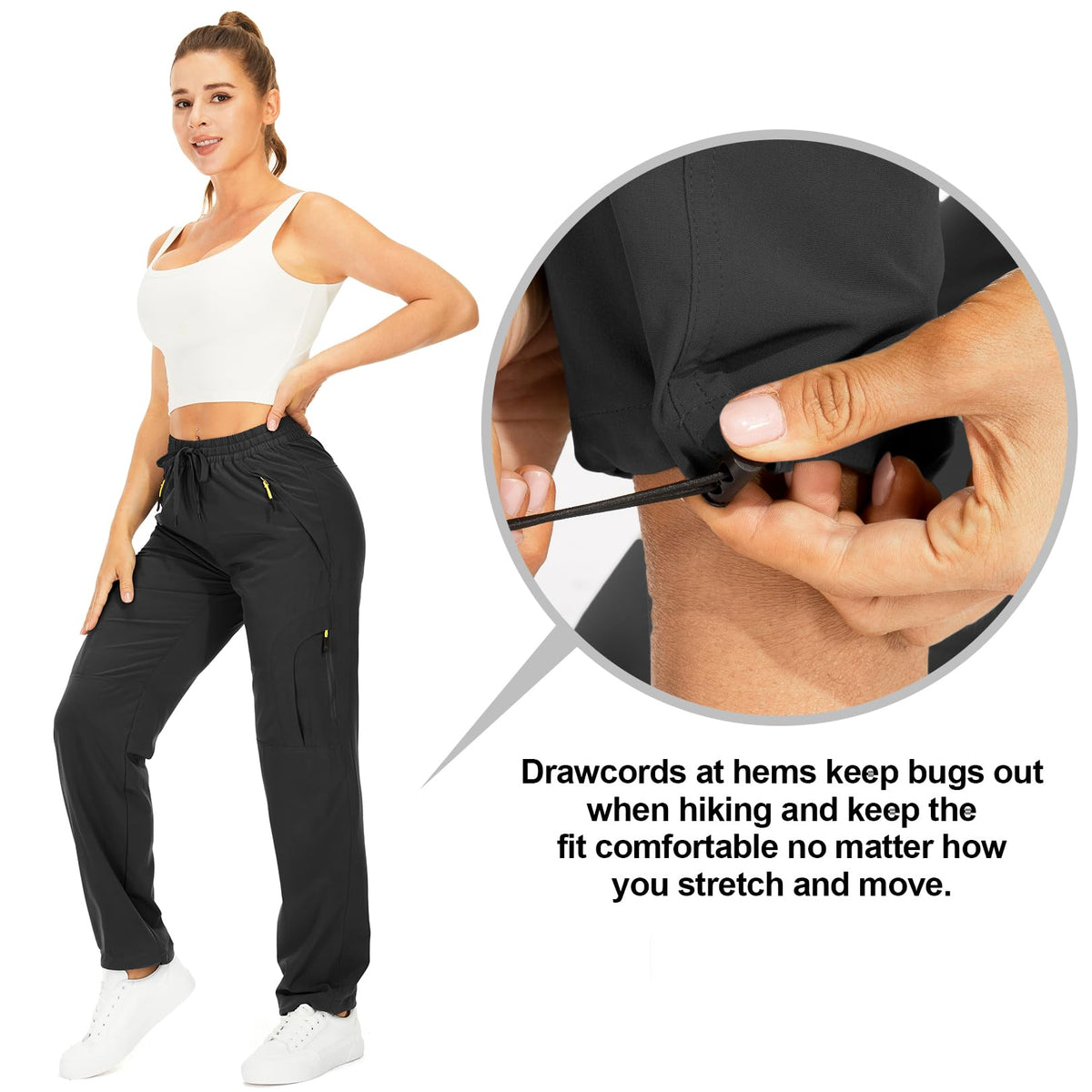 Toomett Women's Hiking Cargo Pants Quick Dry UPF50+ Outdoor Pants for Women Fishing Safari Travel Stretchy Pants with Pockets,6608,Black,L