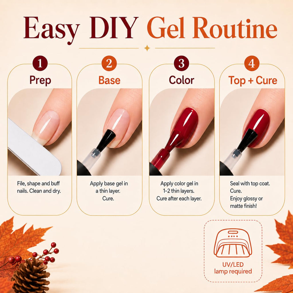 Beetles Fall Gel Nail Polish Set, 20 Colors Orange Yellow Brown