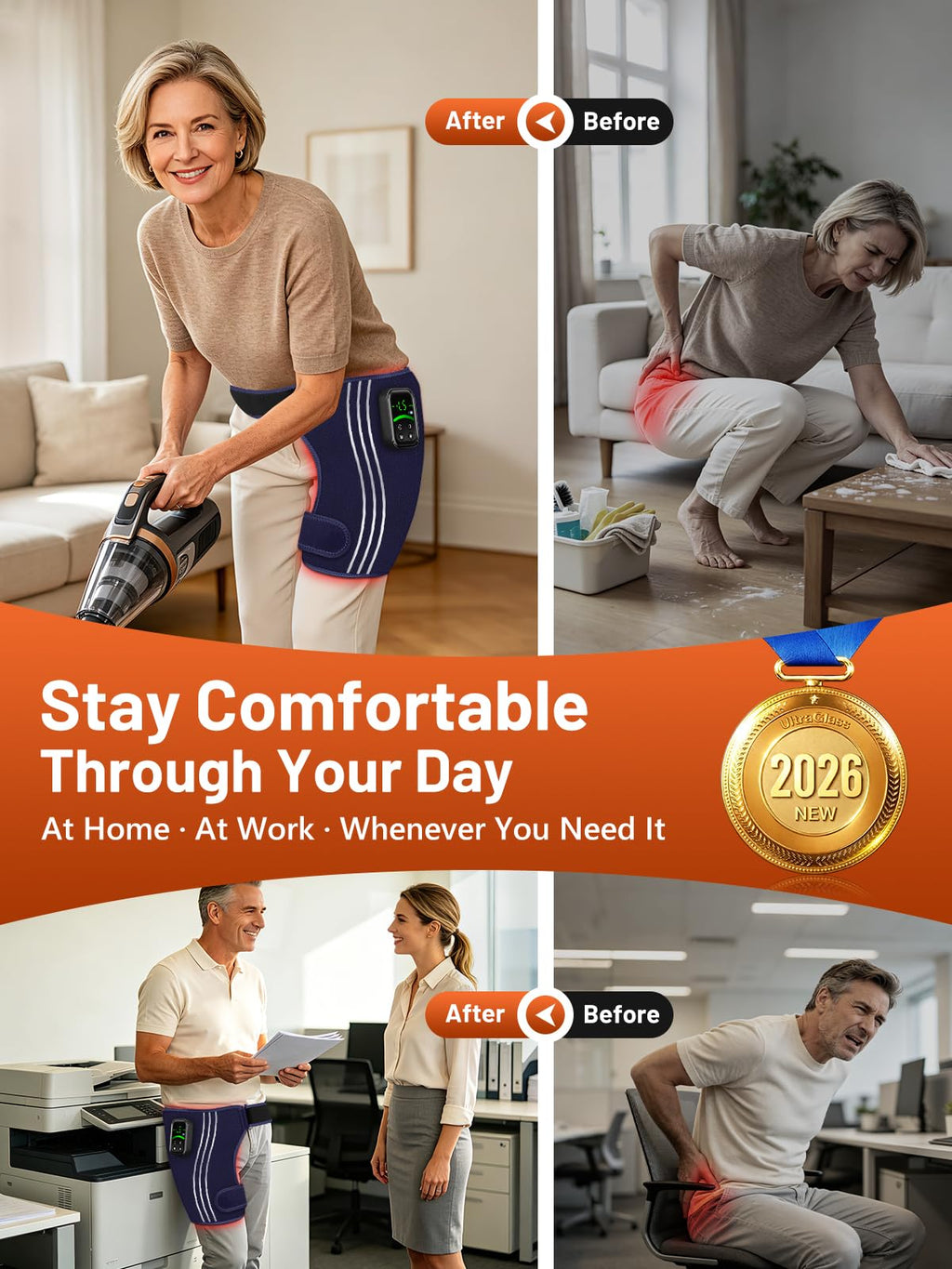 RELEXNOW Cordless Red Light Therapy for Hip with Heat & Vibration, Portable