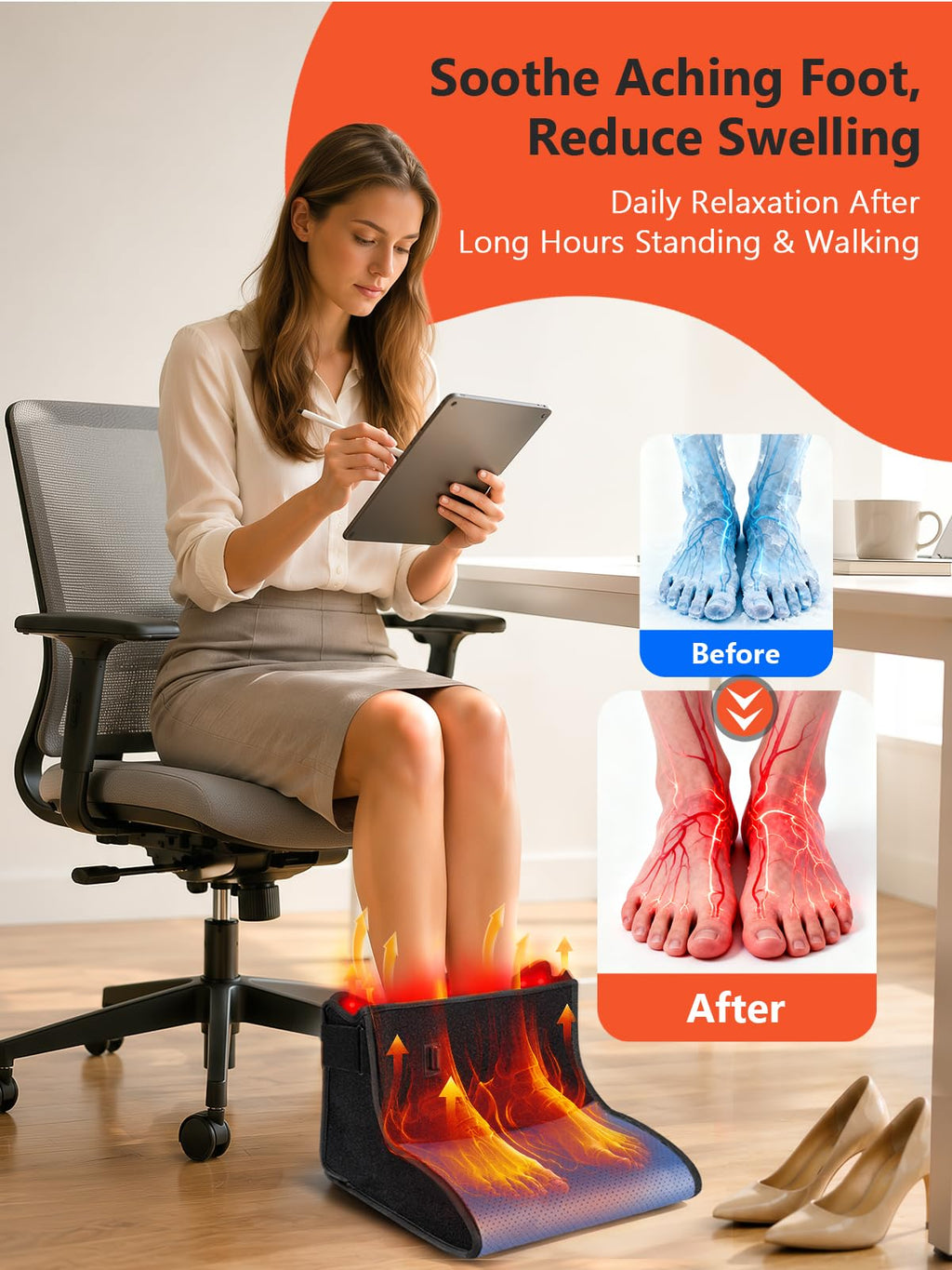 Red Light Therapy for Feet with Heat & Pulse, 180 Tri-Chips LEDs 660nm & 850nm, 5 Light Intensities & 10/40HZ Pulse, 10-90 Min Timer, Foldable Infrared Light Feet Wrap for Ankle Heel, Blue