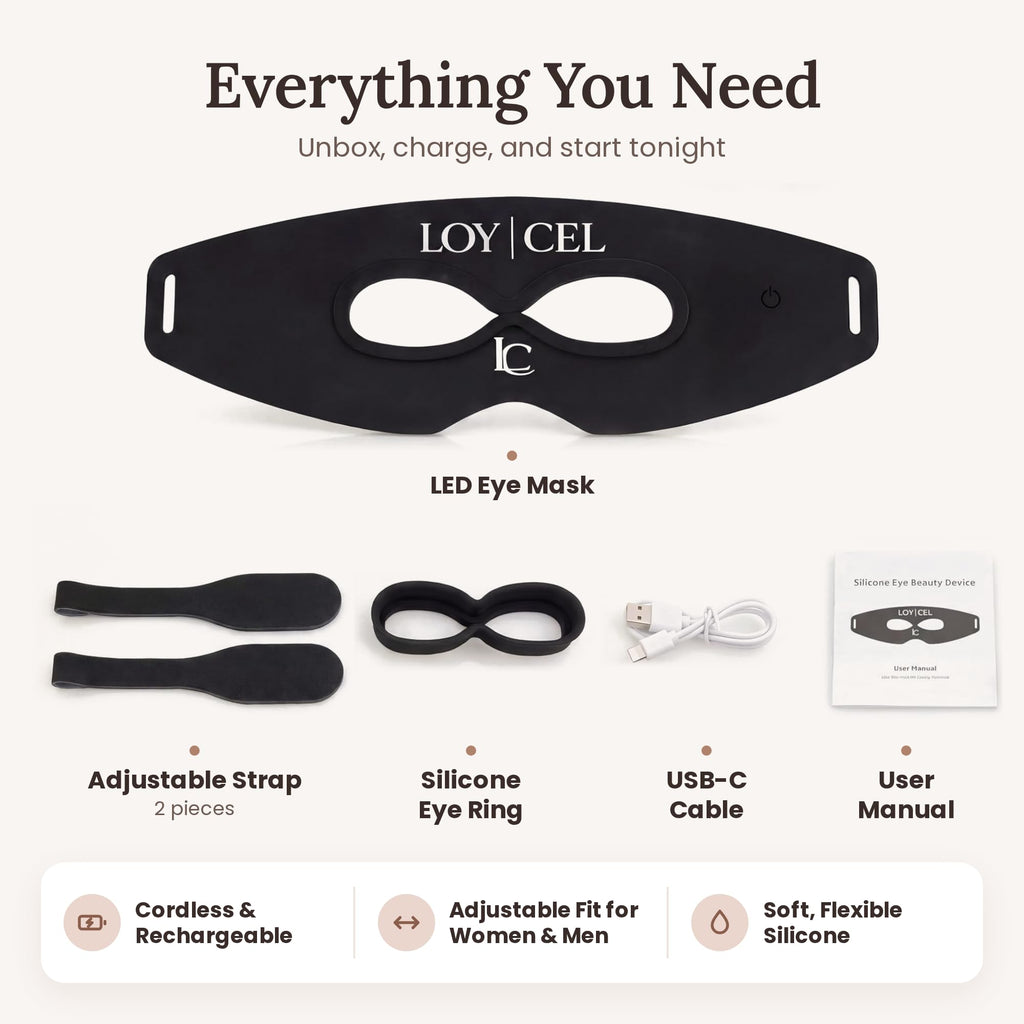 LOY | CEL Under Eye Red Light Therapy Device, Reusable Silicone LED Eye Mask Patches for Dark Circles, Puffy Eyes, Bags & Wrinkles, 7 Mode Rechargeable Under Eye Massager with Heat for Women & Men