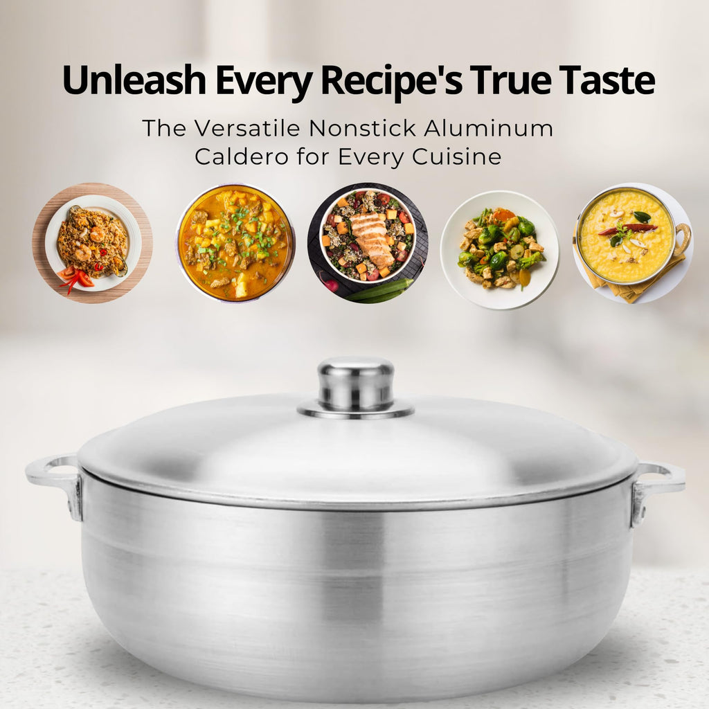 Alpine Cuisine 8-Piece Nonstick Aluminum Caldero Cookware Set with Lids | Includes 2 Qt, 3.5 Qt, 7 Qt, 13 Qt Pots | Ideal for Stews, Soups, & Rice