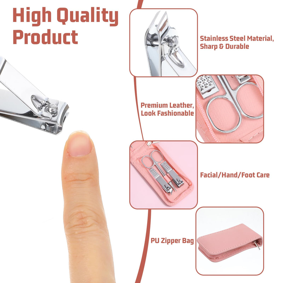 12 Sets Manicure Set, 8 in 1 Stainless Steel Nail Care Kit, Sturdy Manicure Tool Kits with Travel Case, Nail Grooming Kit Gift, for Men and Women(Pink)