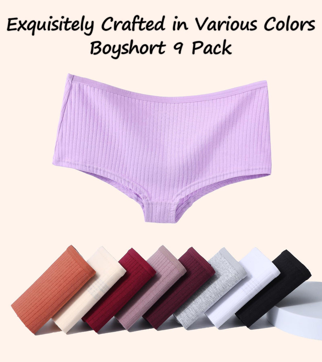 SIONCY 9 Pack Boy Shorts Underwear for Women Cotton Boxer Briefs, L