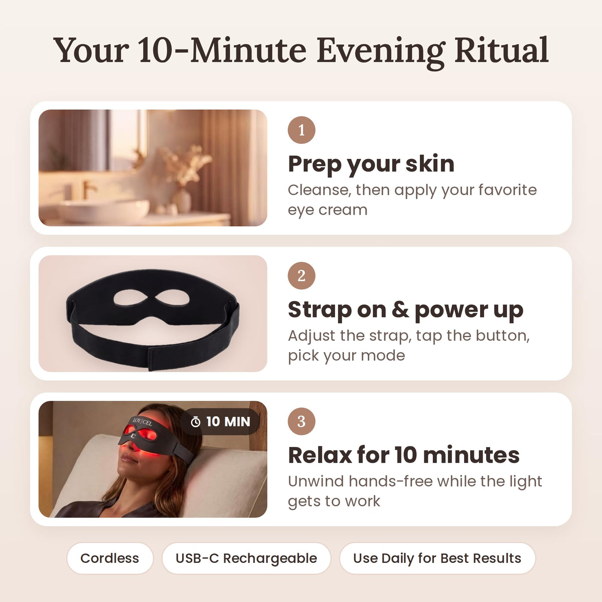 LOY | CEL Under Eye Red Light Therapy Device, Reusable Silicone LED Eye Mask Patches for Dark Circles, Puffy Eyes, Bags & Wrinkles, 7 Mode Rechargeable Under Eye Massager with Heat for Women & Men