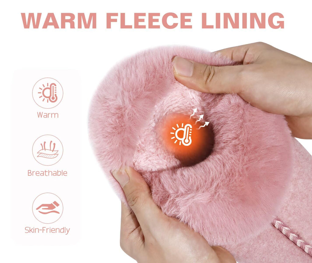 COFACE Women Bootie Slippers with Faux Fur Shearling Fluff Fuzzy Warm Collar Cuff Comfortable Cloud Memory Foam Cute Cozy Comfy Felt Upper for 2026 Winter Bedroom House Home Outdoor Pink Size 8.5
